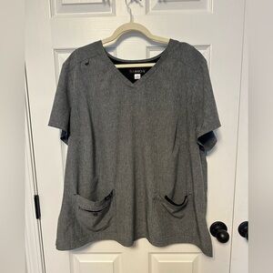 koi Basics Women's Gray V-Neck Short Sleeve Scrub Top